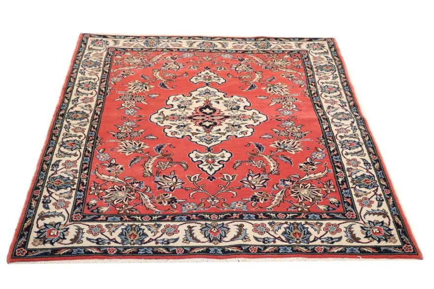 Sarough Teppich 207x143 cm, Bergamotte, cremefarben, handgeknüpft
