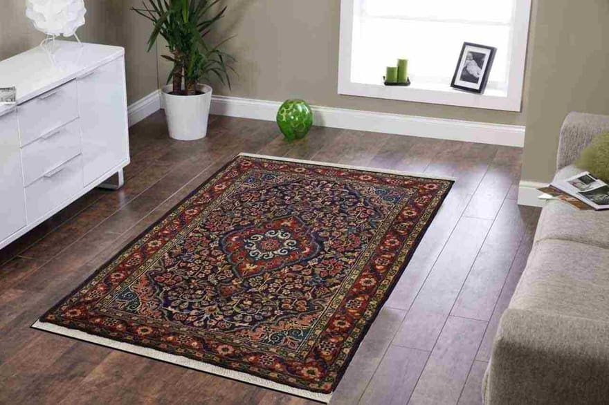 Chozan Malayer Teppich 103x71 cm, marine, handgeknüpft, Perserteppich