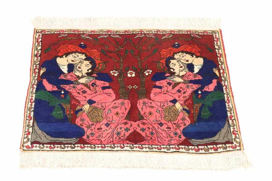 Antiker Sarough Teppich 92x66 cm, einzigartiges Design, handgeknüpft