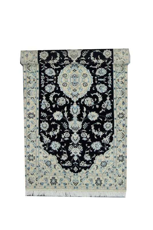 Handgeknüpfter NAIN 9LA Orientteppich 199x95 cm – Schwarz, Cremeornamente
