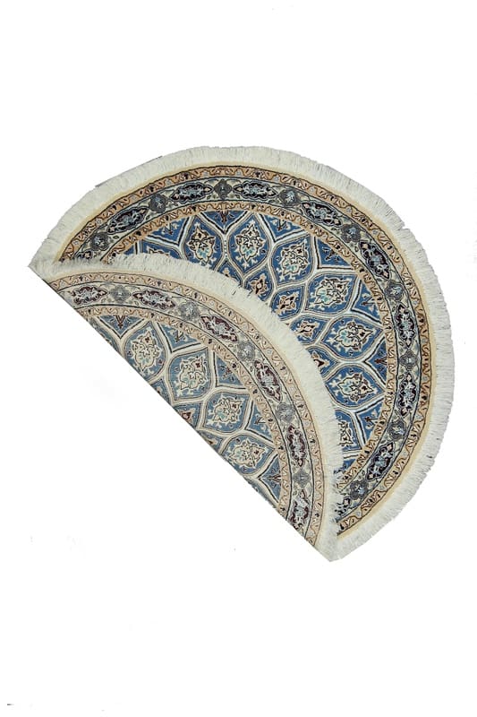 TeppichBazar Nain 9 La Teppich 135x134 cm, Blau-Elfenbein, handgeknüpft H1
