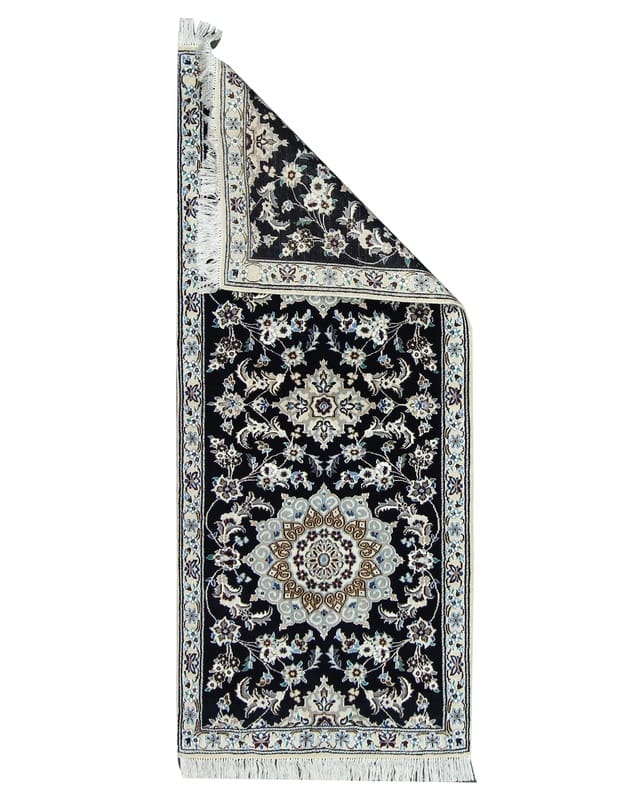 Eleganter NAIN 9LA Teppich 196x82 cm, handgeknüpft, dunkelblau