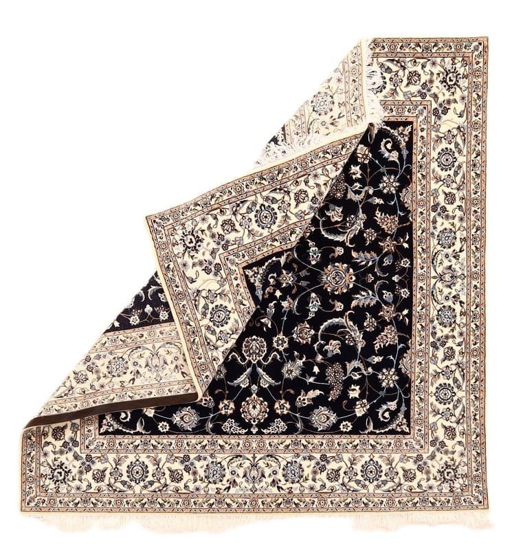 Nain 6 La Teppich 205x203 cm, Blau-Creme, handgeknüpft, Orientteppich
