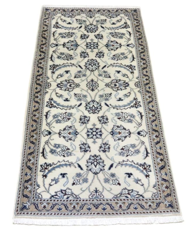 Eleganter Nain-Seidenteppich 195 x 71 cm, floral, handgeknüpft, Perserteppich