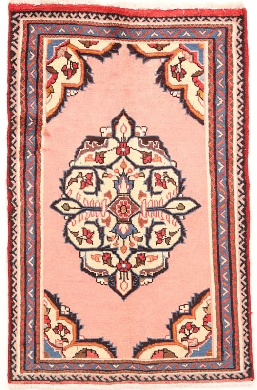 Hamadan Teppich 122x81 cm, 128.000 Knoten, Rot/Orange, handgeknüpft Perserteppich