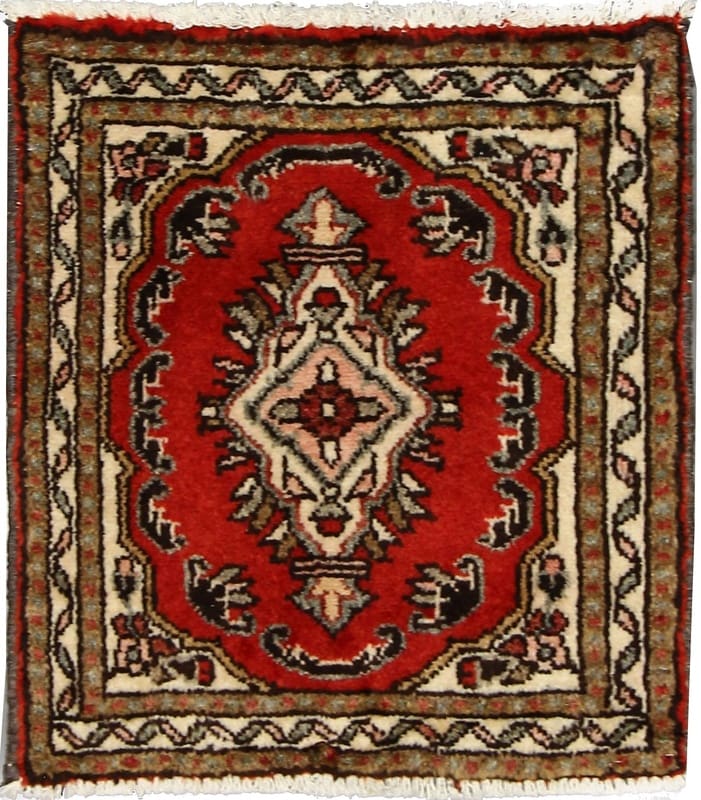 Handgeknüpfter Perserteppich 64x55 cm, 160.000 Knoten, rot/orange
