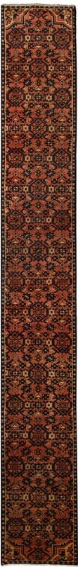 Orientteppich 395x46 cm – Handgeknüpft, 200.000 Knoten/m², Rot/Orange