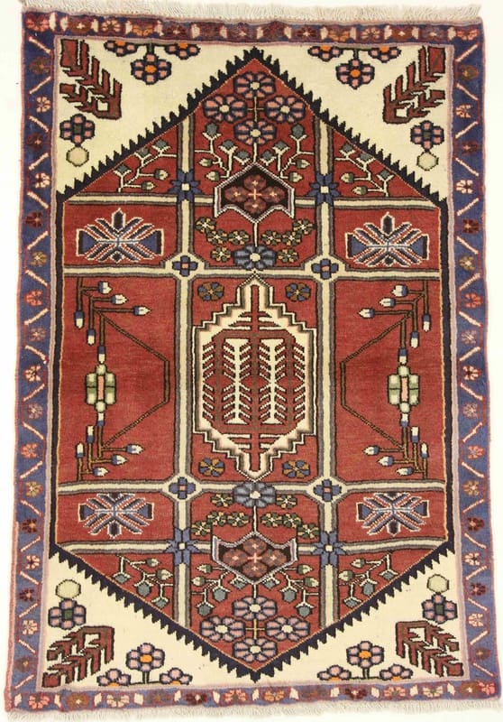HAMADAN Teppich 127x87 cm - Antik, handgeknüpft, Perserteppich