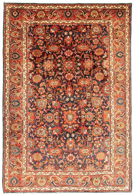 Nanaj Teppich 327x226 cm, marineblau, handgeknüpft, Orientteppich