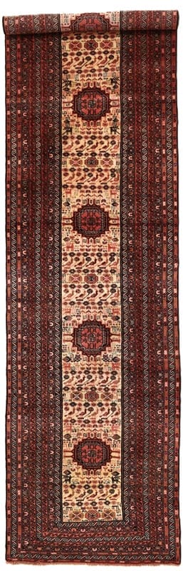 Kurdi Orientteppich 406x105 cm, handgeknüpft, Wolle, Nomadenkunst