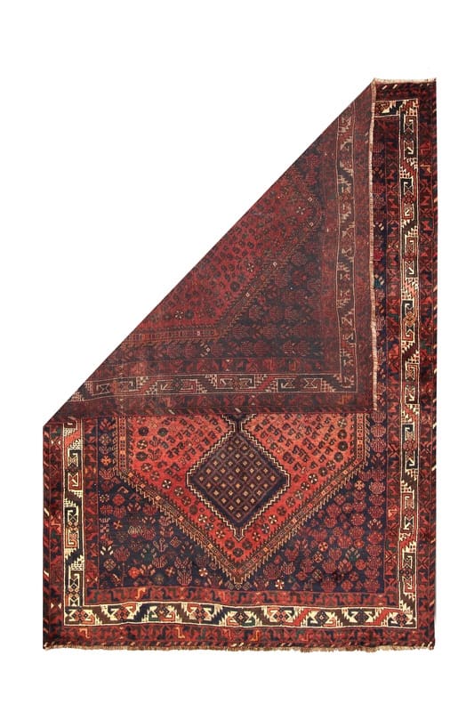 Orientteppich Shiraz 287x206 cm – Rot mit Bergamotten-Motiven, handgeknüpft