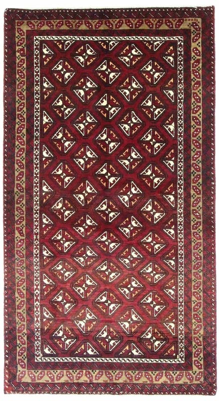 Belutch Teppich 200x109 cm - Geometrisches Muster, handgeknüpft