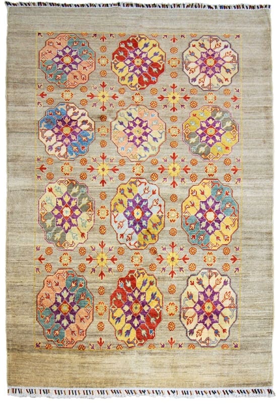 Ziegler Teppich 202x150 cm | Antikes Design, handgeknüpft, Orientteppich