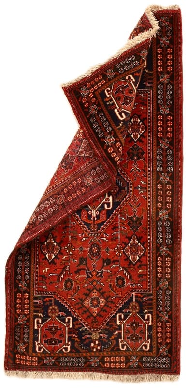 Handgeknüpfter Ghashghai Orientteppich 168x81 cm in Rot und Blau