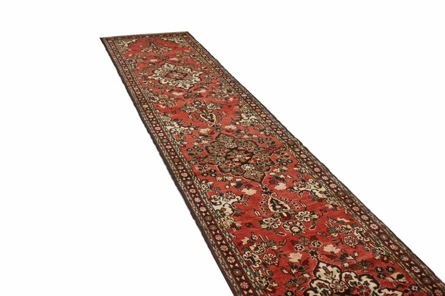 Hamadan Teppich 430x86 cm, antik, handgeknüpft, Orientteppich