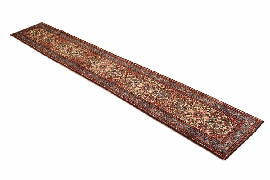 Orientteppich Rudbar 392x59 cm, antik, handgeknüpft