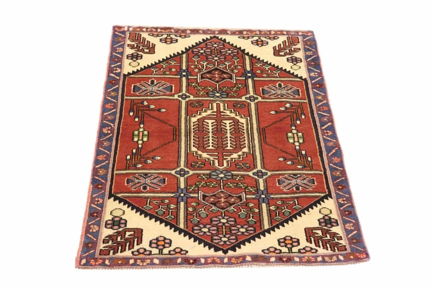 HAMADAN Teppich 127x87 cm - Antik, handgeknüpft, Perserteppich