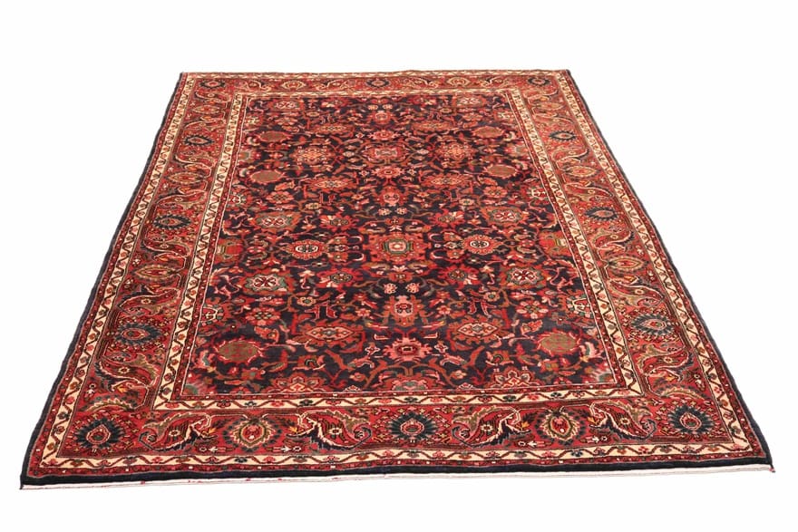 Nanaj Teppich 327x226 cm, marineblau, handgeknüpft, Orientteppich