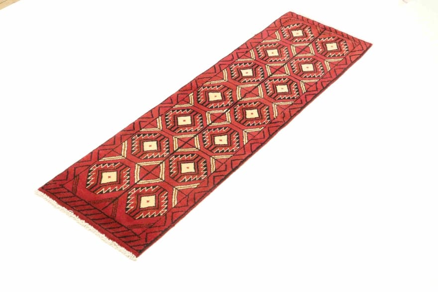 Belutsch Teppich 179x50 cm, geometrisches Muster, 100% Wolle, handgeknüpft