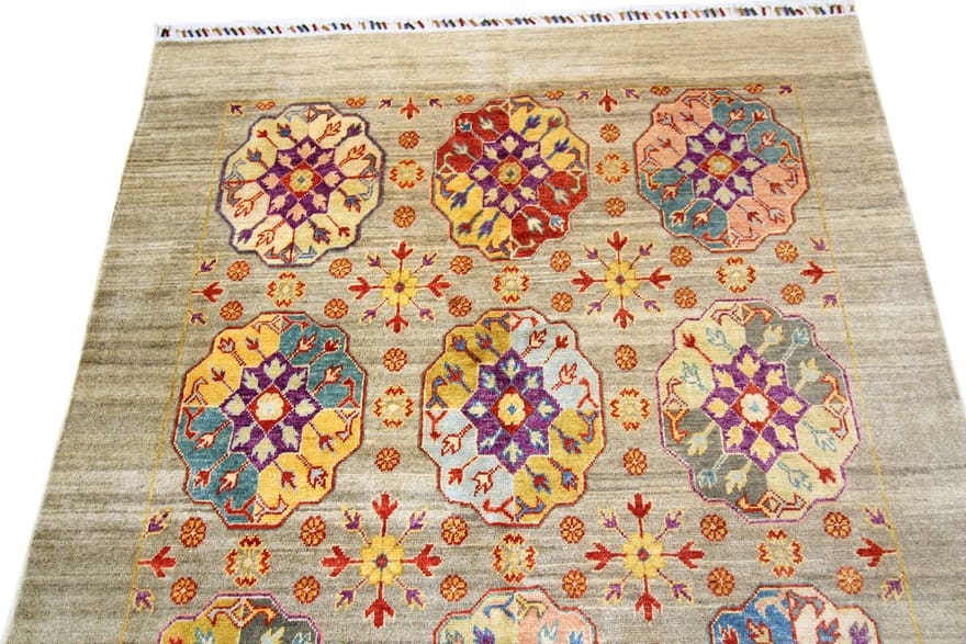 Ziegler Teppich 202x150 cm | Antikes Design, handgeknüpft, Orientteppich