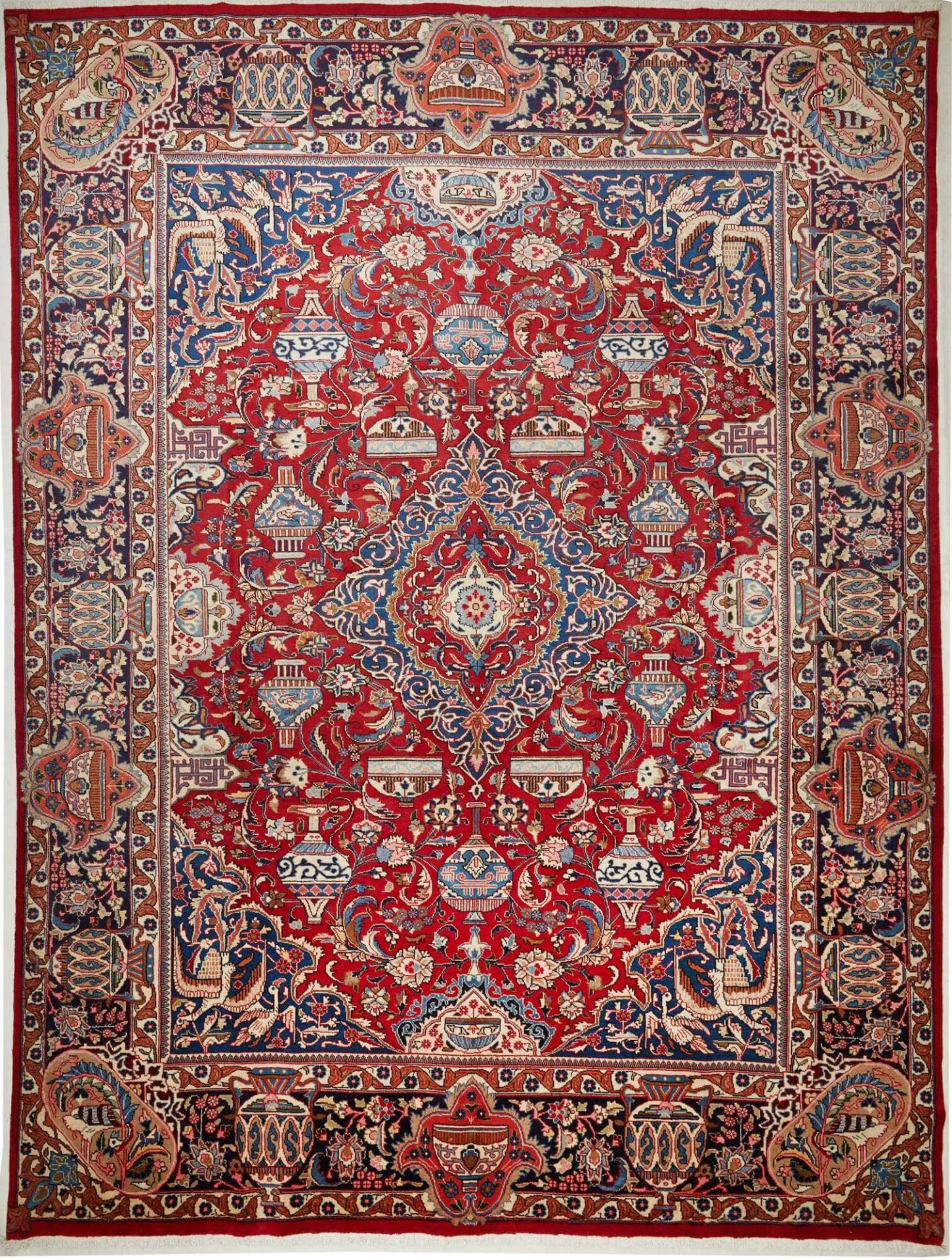Kashan Teppich 296 x 392cm, Schurwolle, florale Muster, handgeknüpft h1