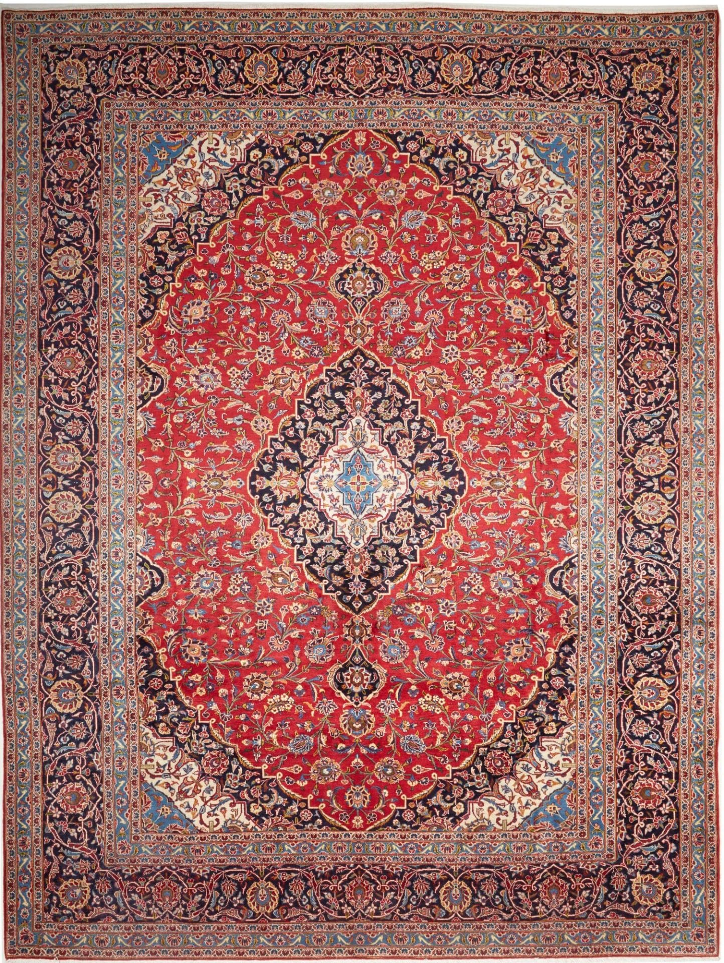 Kashan Teppich 296 x 407cm, florale Muster, handgeknüpft, Perserteppich