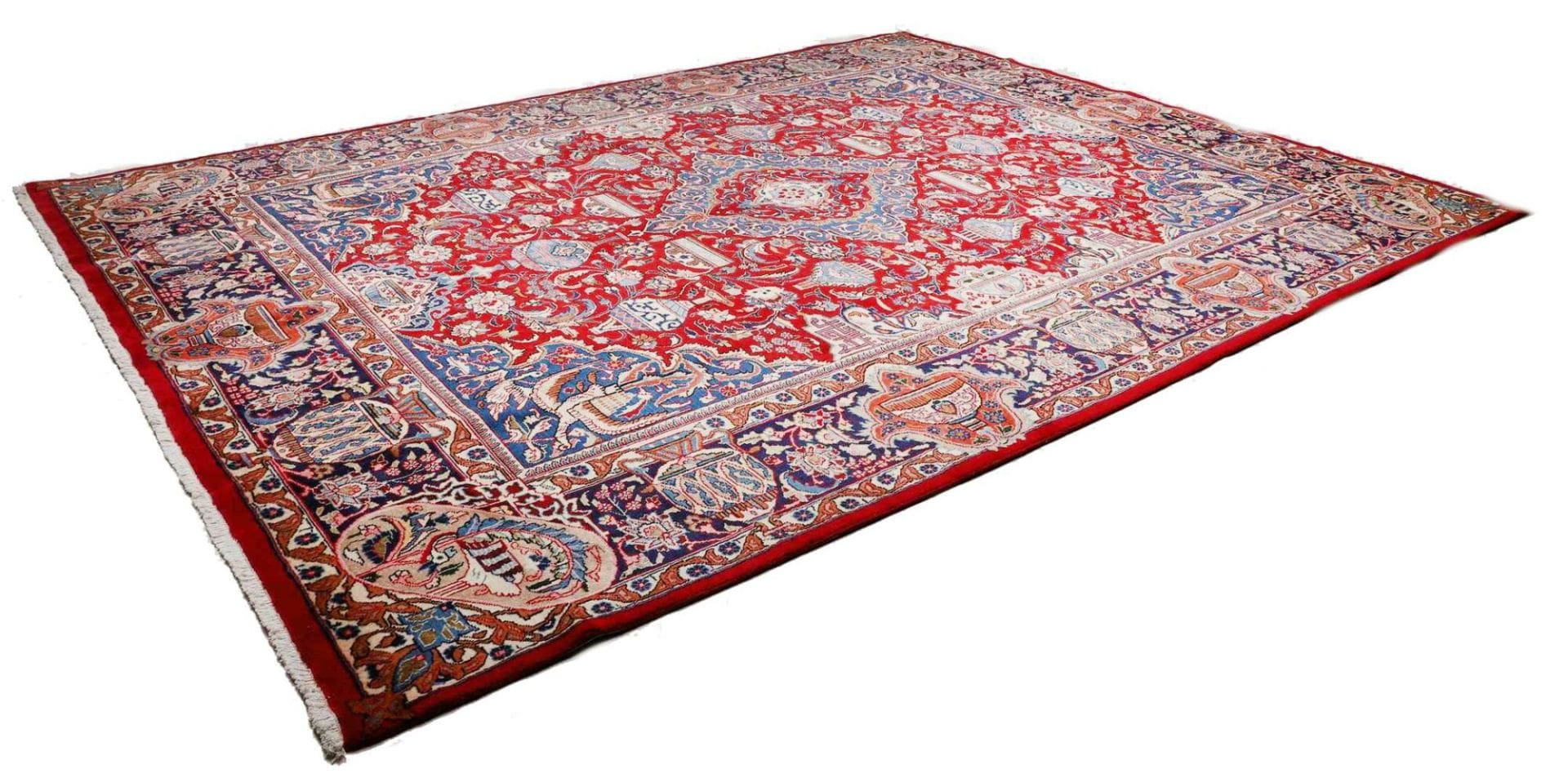 Kashan Teppich 296 x 392cm, Schurwolle, florale Muster, handgeknüpft h1