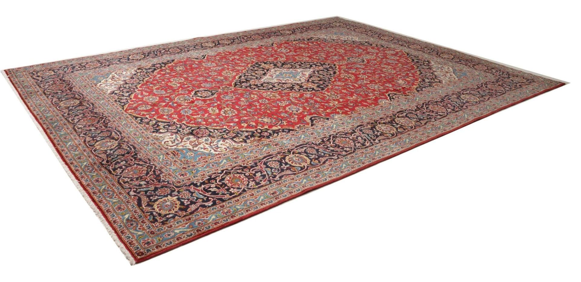 Kashan Teppich 296 x 407cm, florale Muster, handgeknüpft, Perserteppich