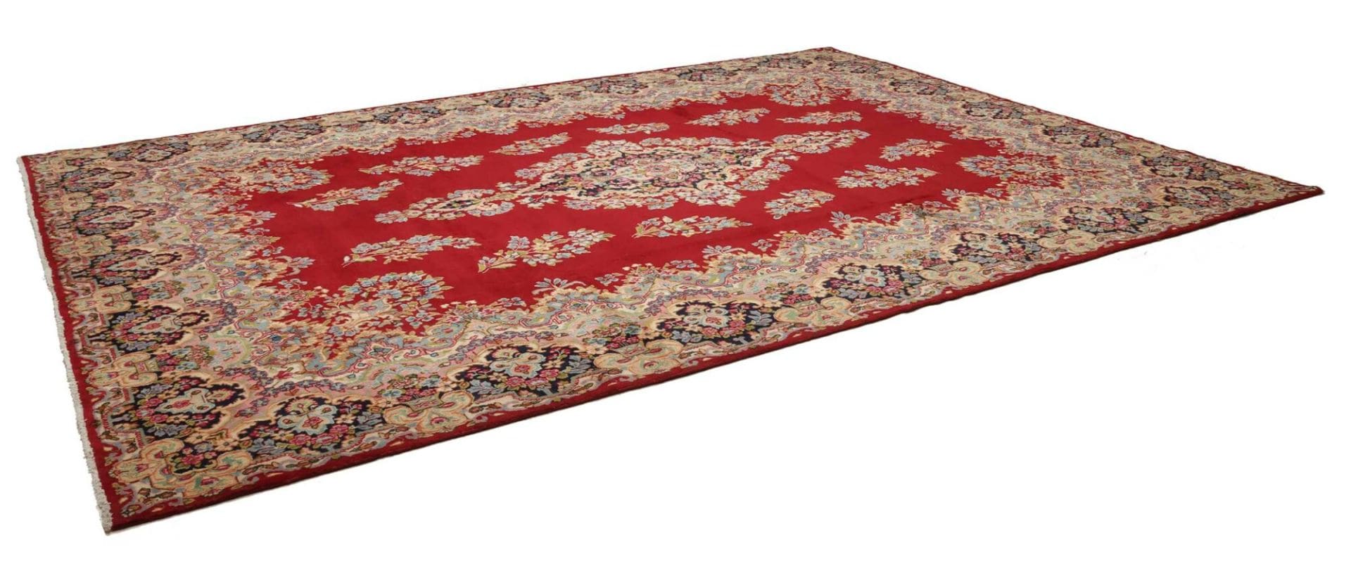 Großer Kirman Teppich 307 x 421cm, florales Muster, handgeknüpft