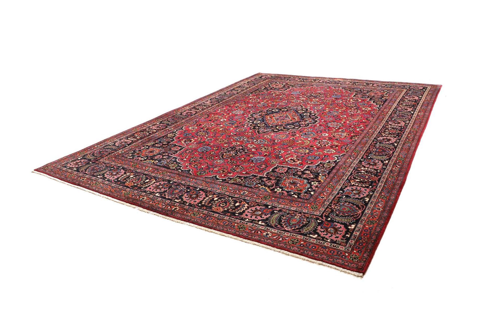 Mashad Teppich 305 x 384 cm, florale Muster, handgeknüpft, Perserteppich