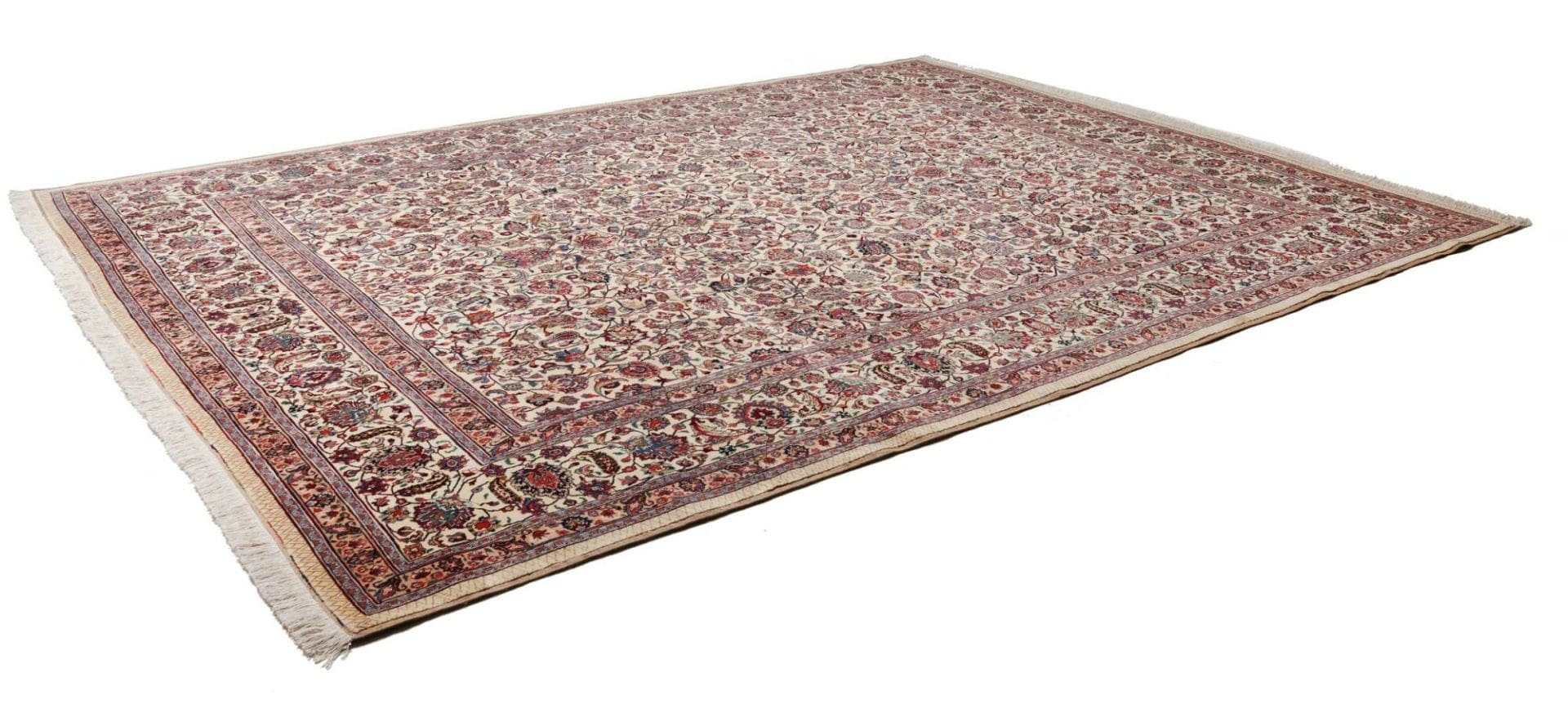 Mashad Teppich 303 x 403 cm, florales Muster, handgeknüpft, Perserteppich