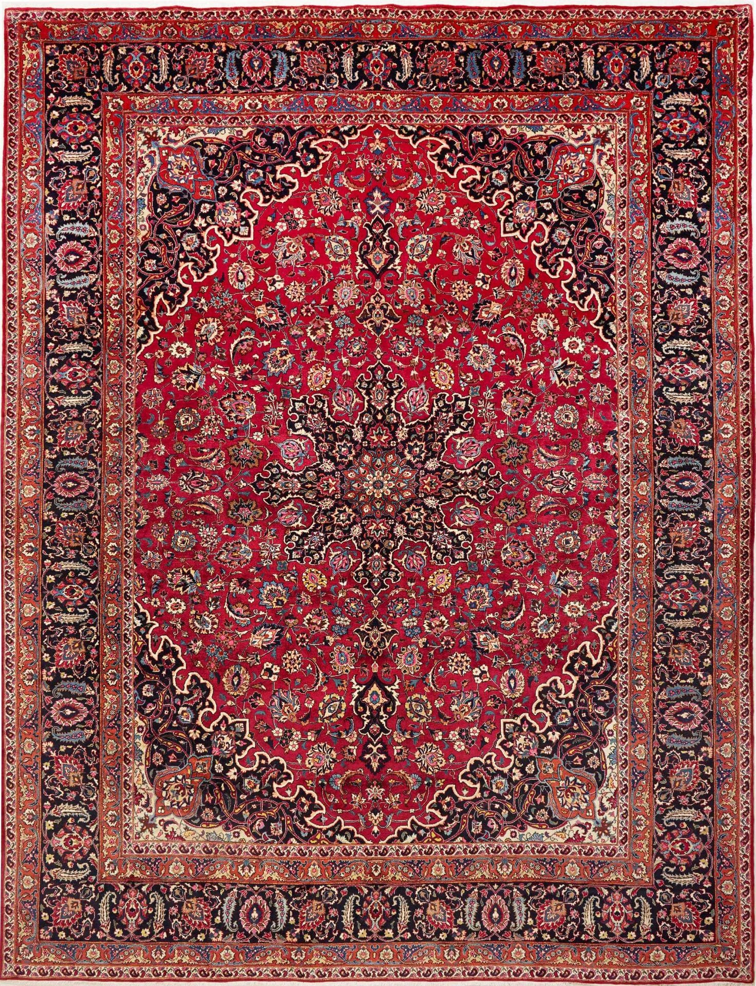 Mashad Teppich 308 x 393cm, florale Muster, handgeknüpft, Perserteppich