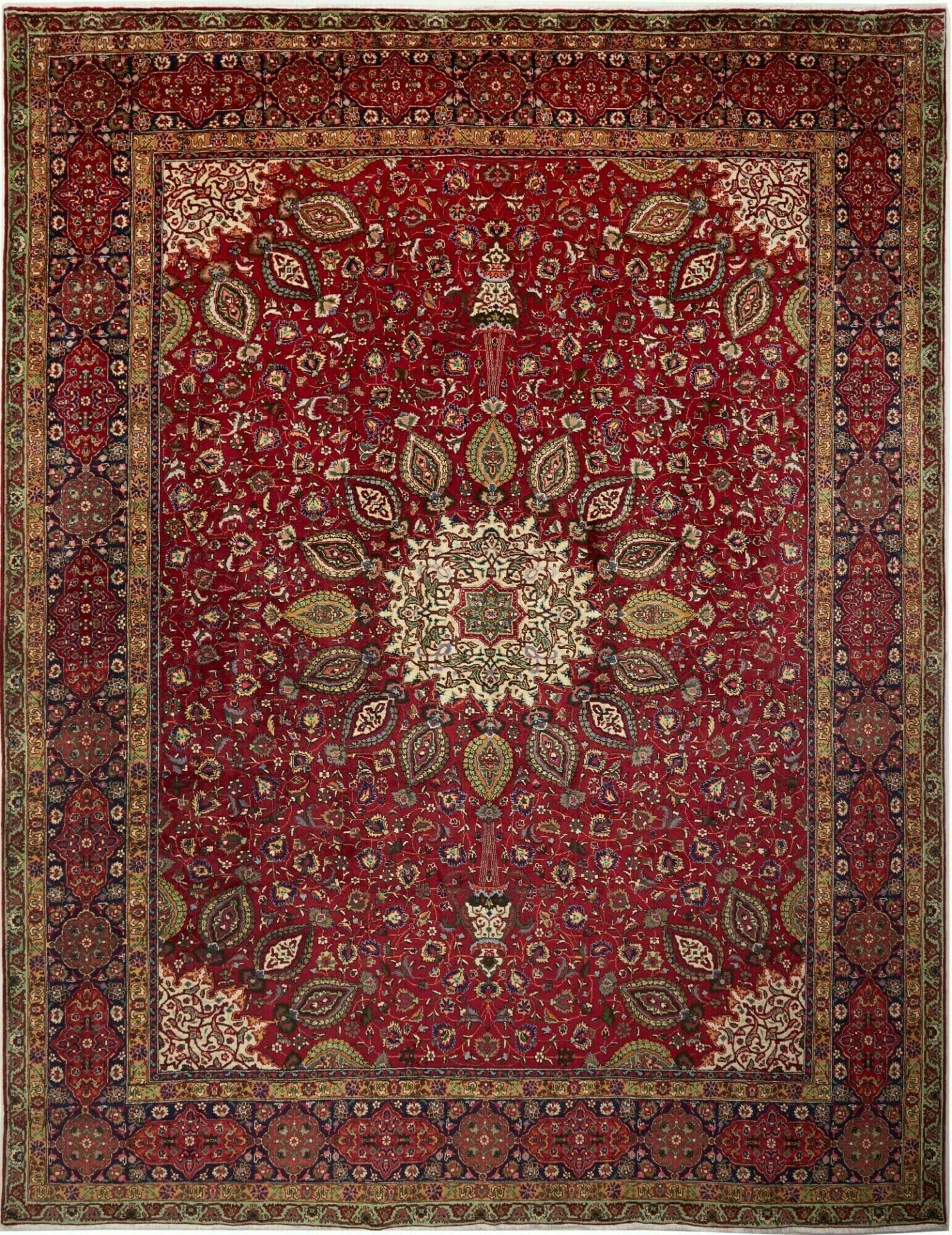 Täbriz Teppich 305 x 390 cm, handgeknüpft, florale Muster, Perserteppich H1