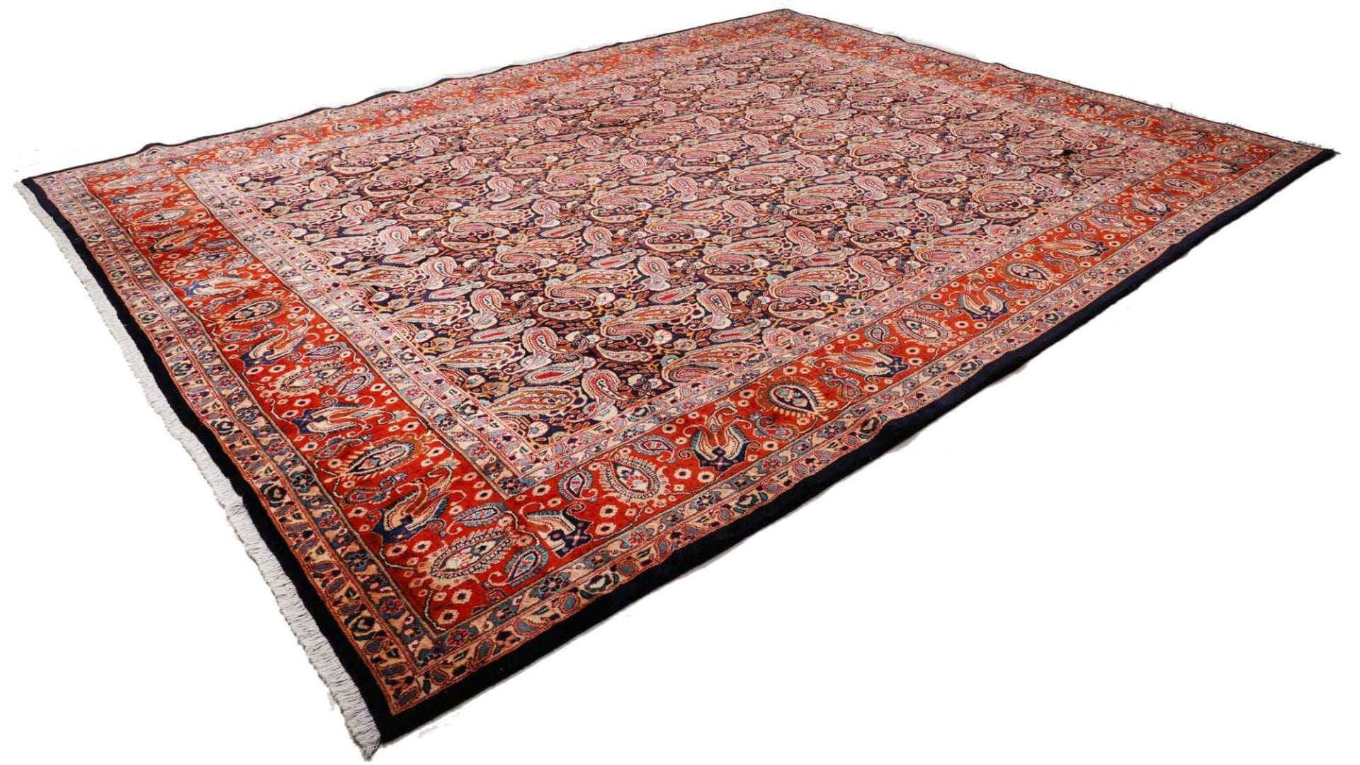 Kashan Teppich 298 x 380cm, Schurwolle, florale Muster, handgeknüpft H1