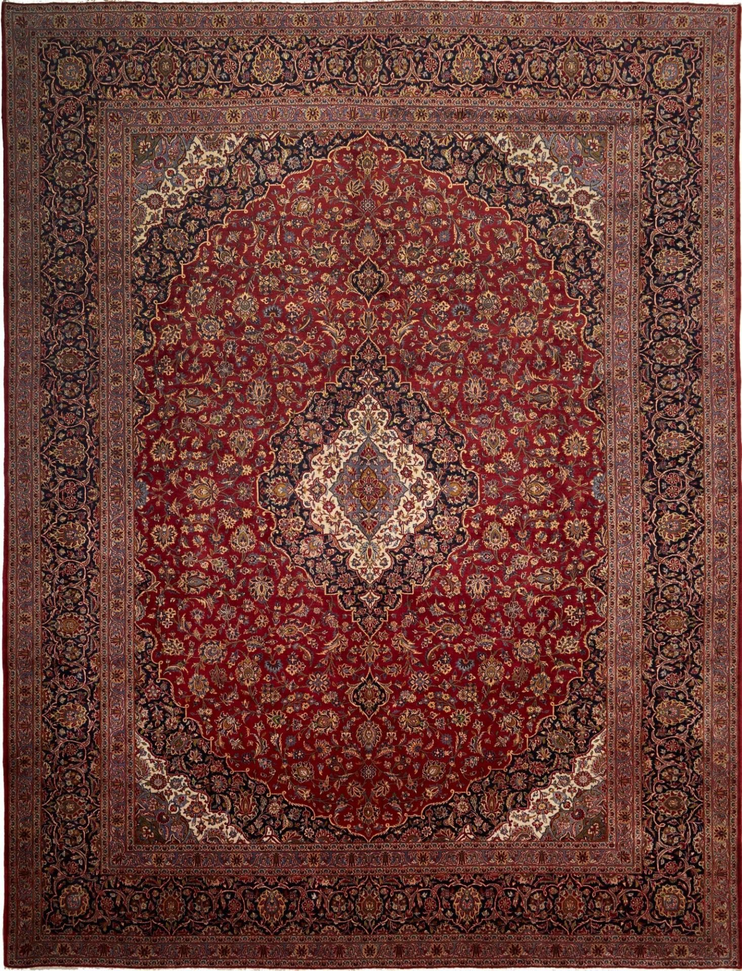Kashan Teppich 303 x 392cm, handgeknüpft, florale Muster, Perserteppich