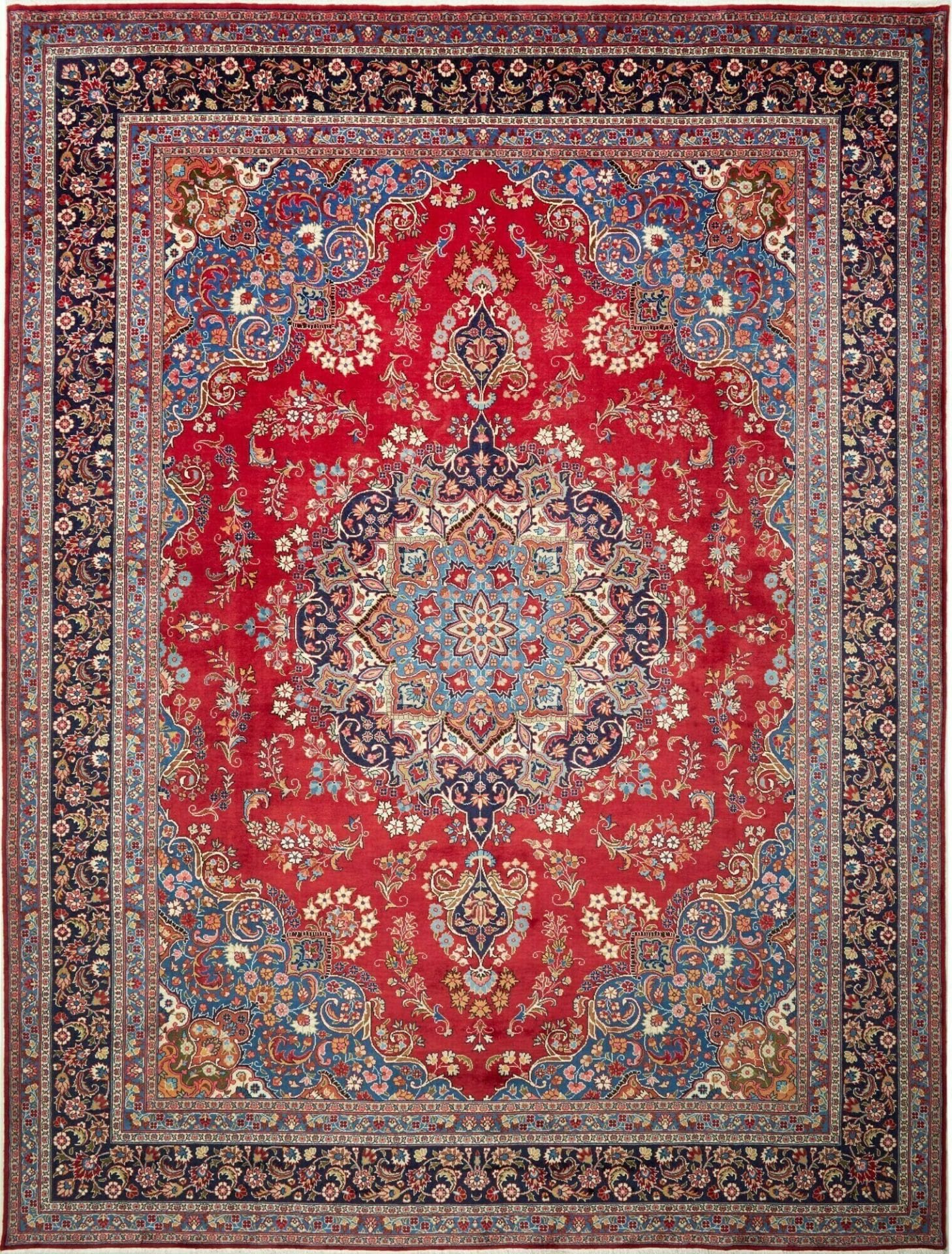 Mashad Teppich 293 x 390cm, florales Muster, handgeknüpft, Perserteppich H1