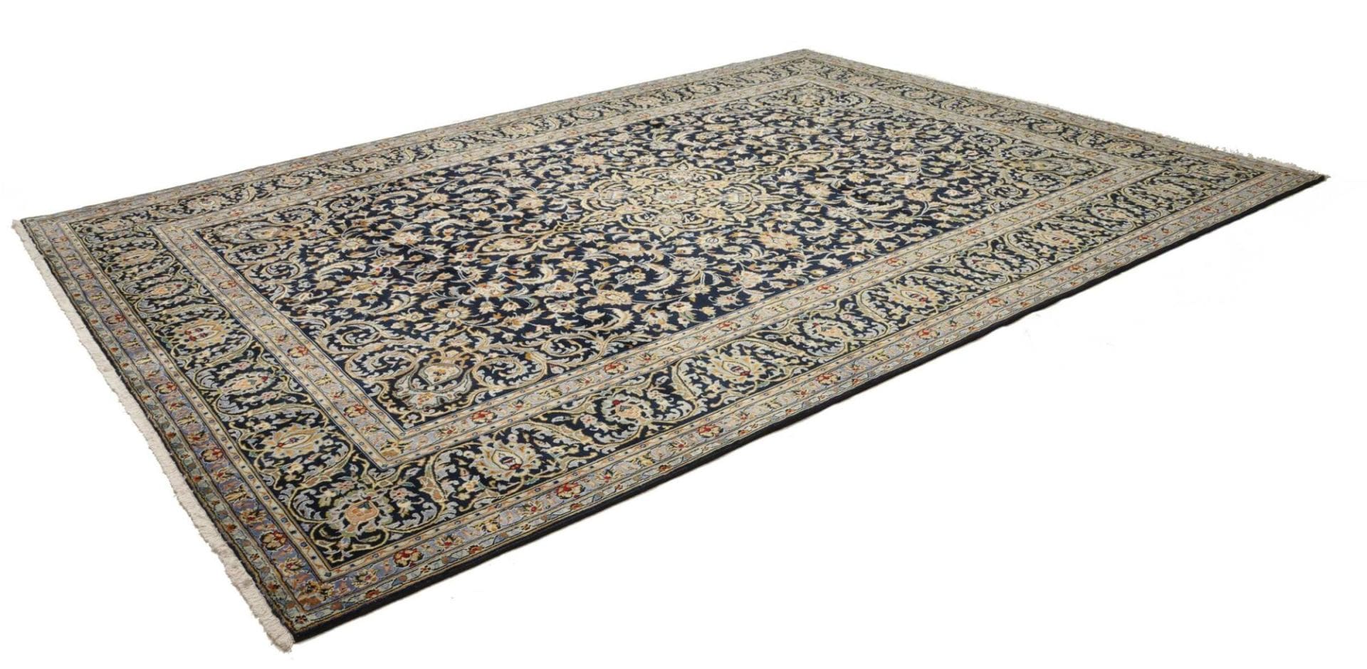 Kashan Teppich 278 x 383 cm, Schurwolle, florales Muster, handgeknüpft