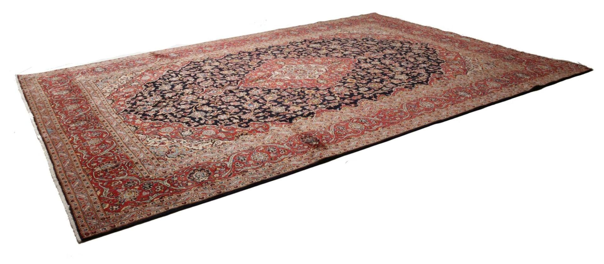 Kashan Teppich 298 x 422cm, florale Muster, handgeknüpft, Perserteppich