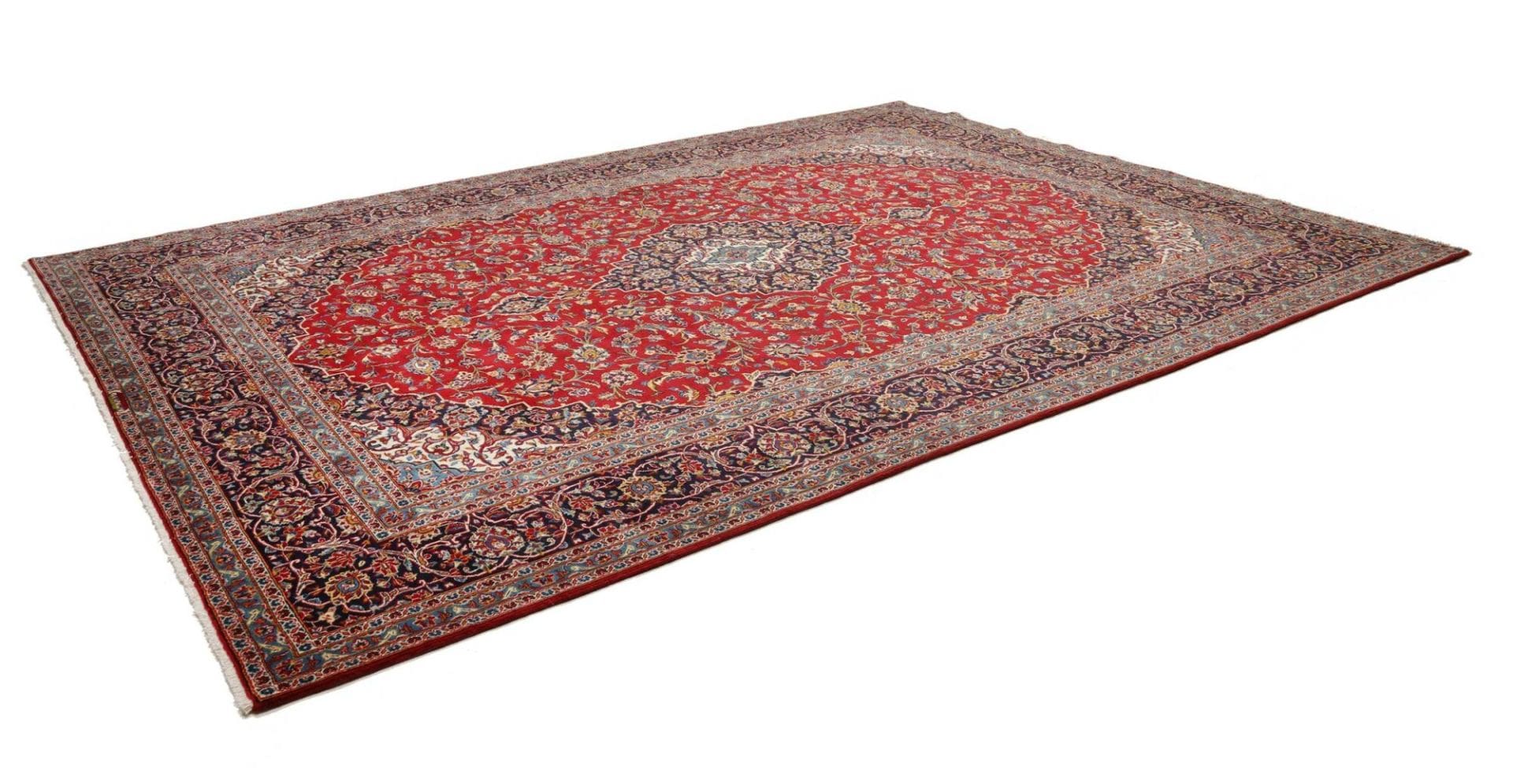 Kashan Teppich 303 x 400 cm, florale Muster, Schurwolle, handgeknüpft