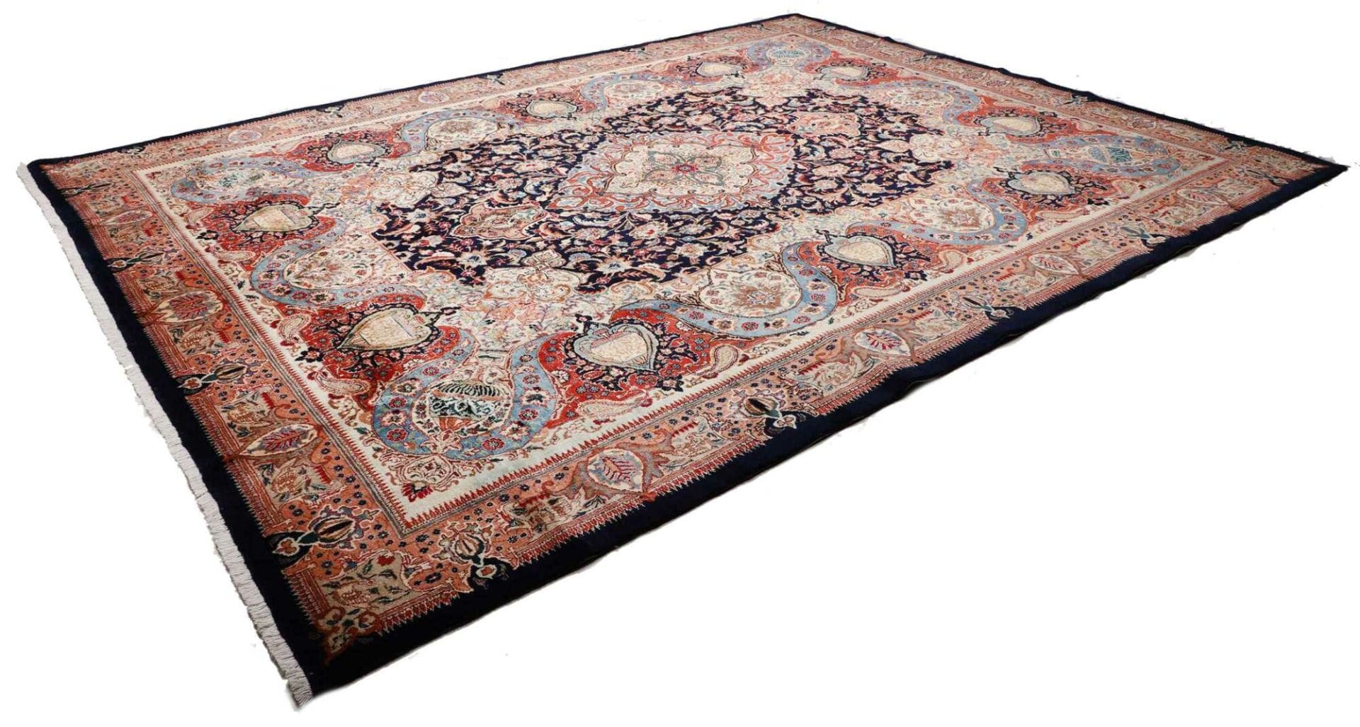 Kashan Teppich 297 x 396cm, Schurwolle, florale Muster, handgeknüpft H1