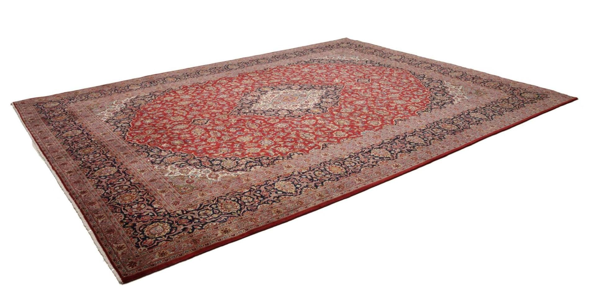 Kashan Teppich 303 x 392cm, handgeknüpft, florale Muster, Perserteppich
