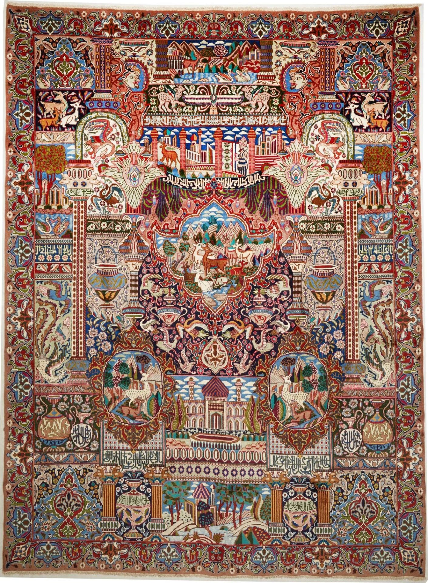 Kashan Teppich 293 x 394 cm, Schurwolle, florale Muster, handgeknüpft H1