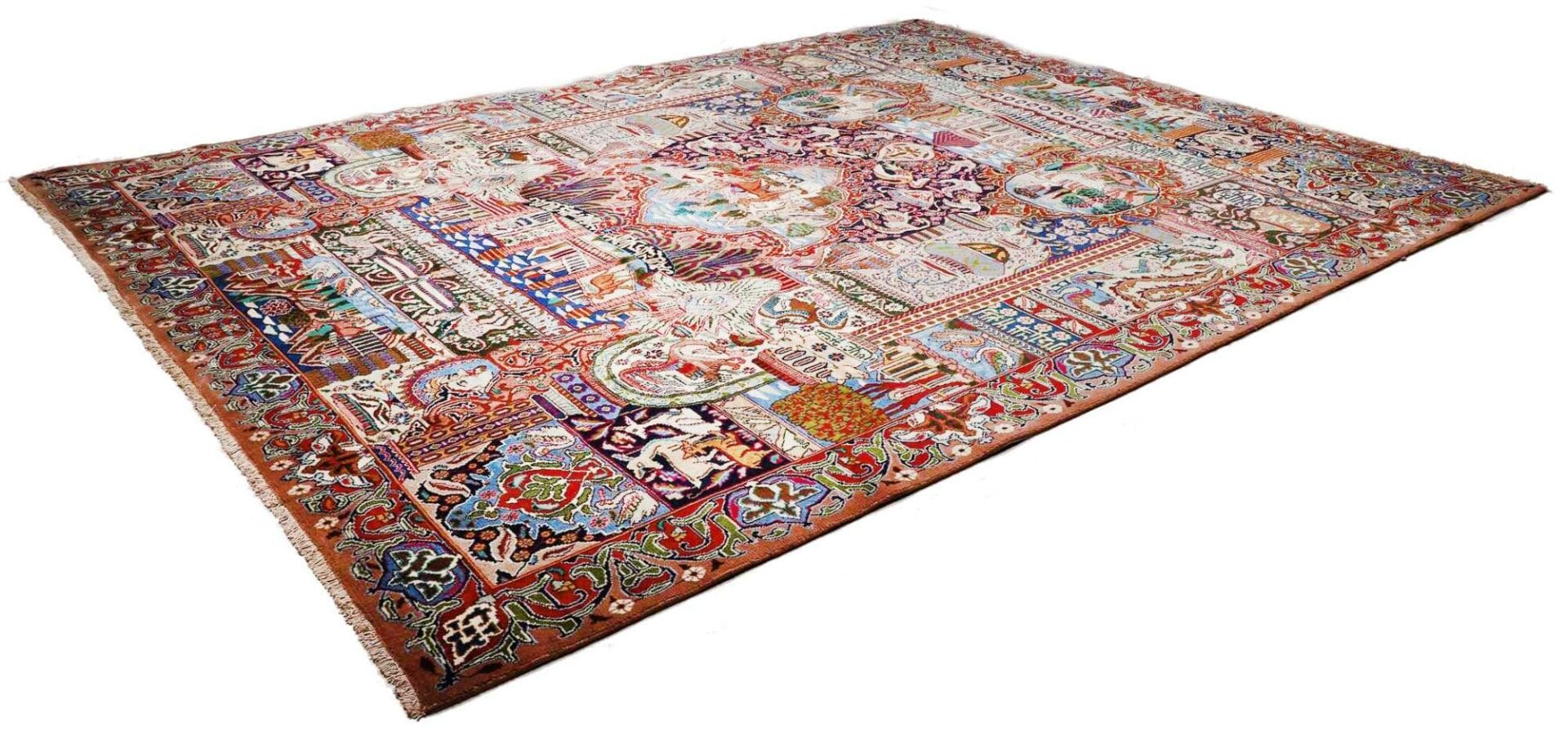 Kashan Teppich 293 x 394 cm, Schurwolle, florale Muster, handgeknüpft H1