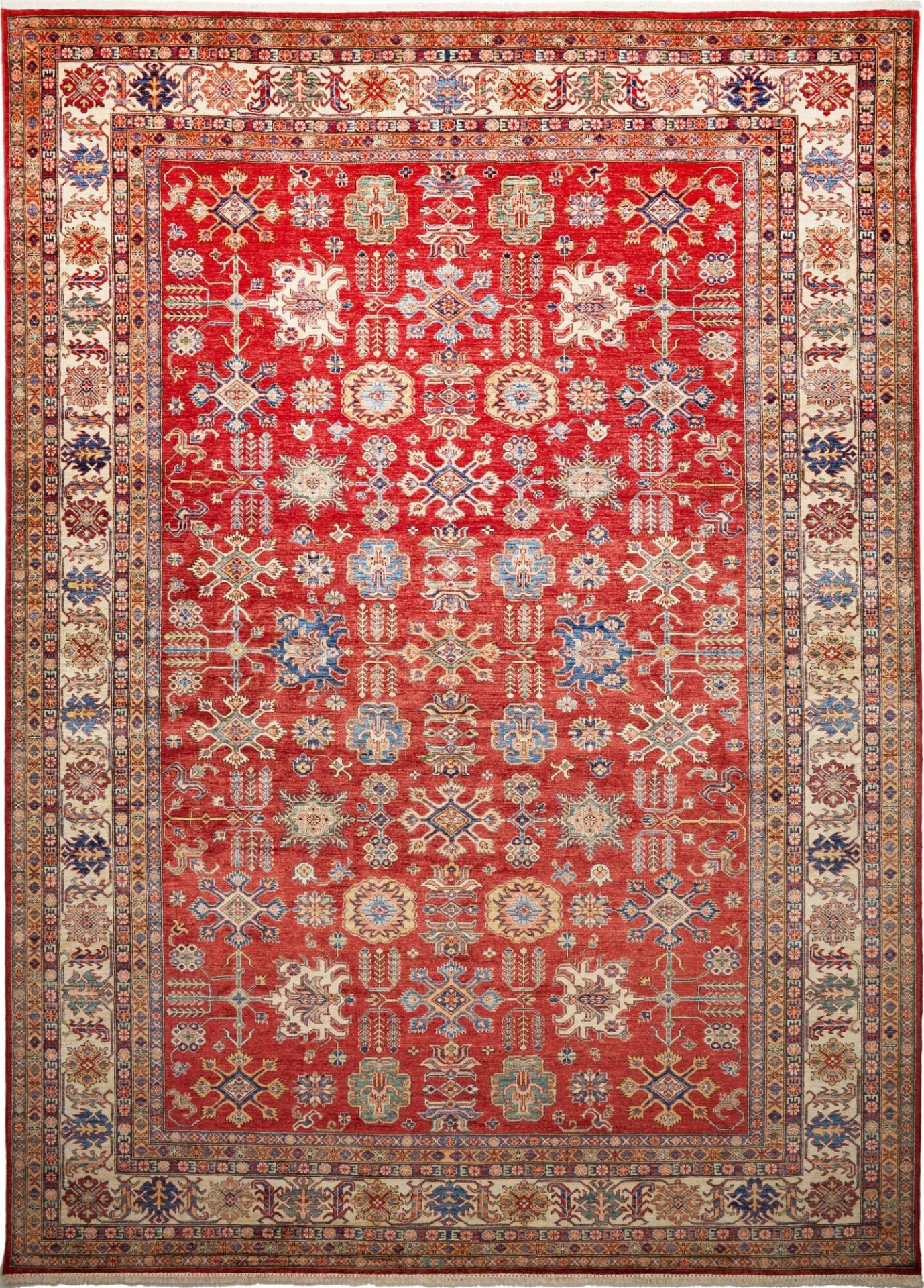 Kazak Teppich 299 x 406cm, geometrisches Muster, handgeknüpft
