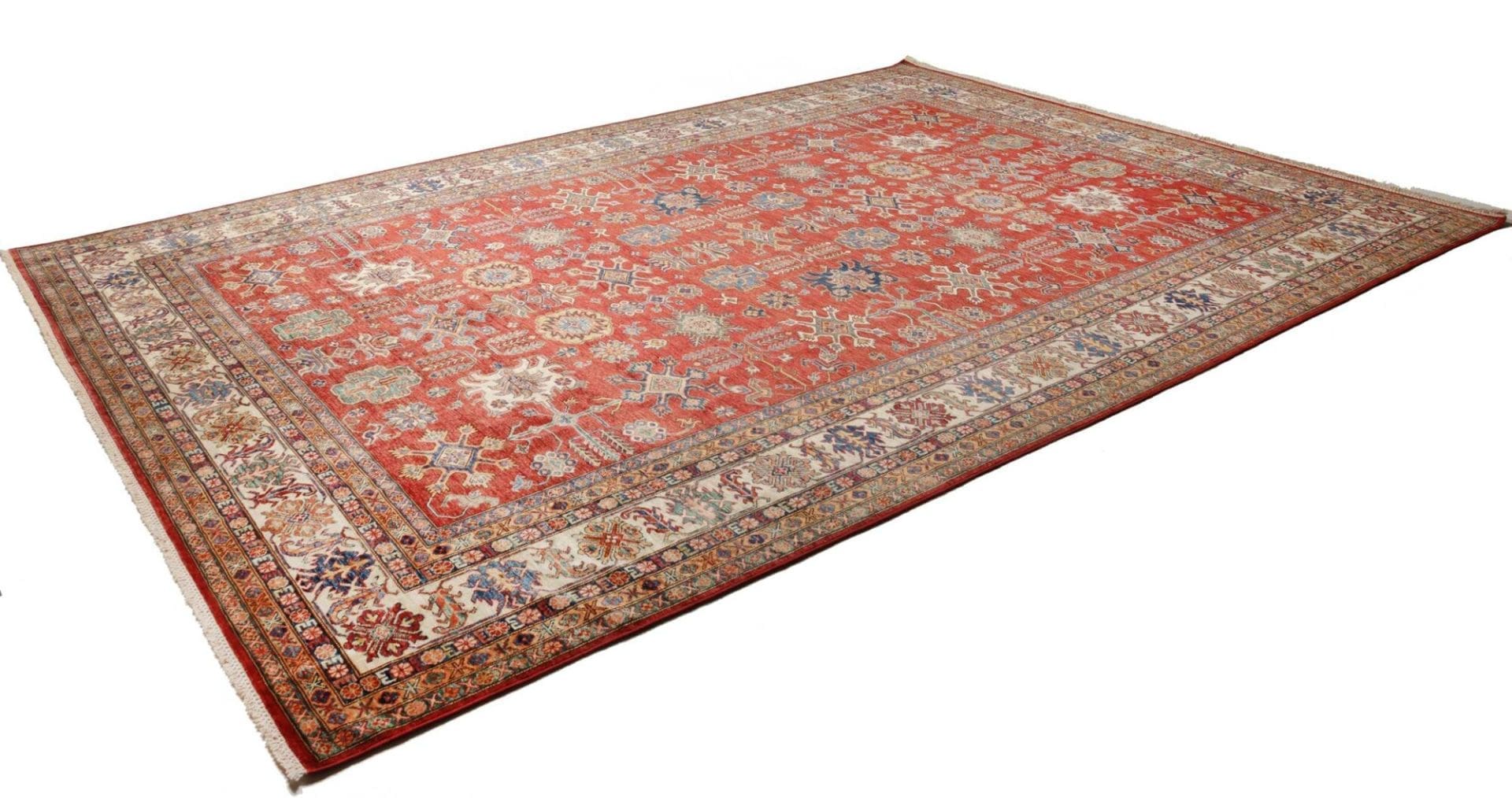 Kazak Teppich 299 x 406cm, geometrisches Muster, handgeknüpft