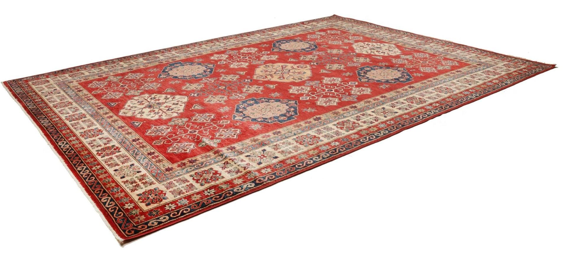 Kazak Teppich 296 x 398 cm, handgeknüpft, geometrisches Muster