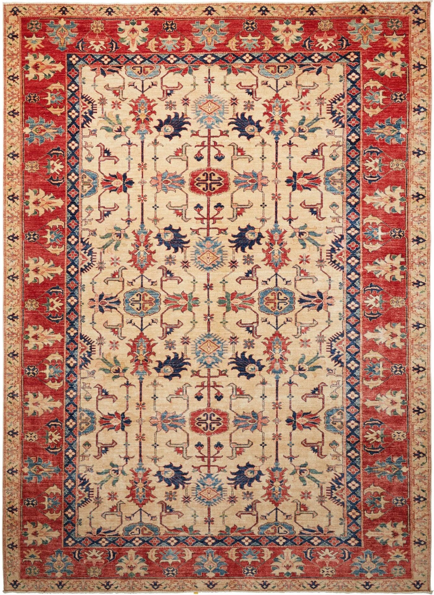 Kazak Teppich 275 x 372 cm mit geometrischen Mustern, handgeknüpft