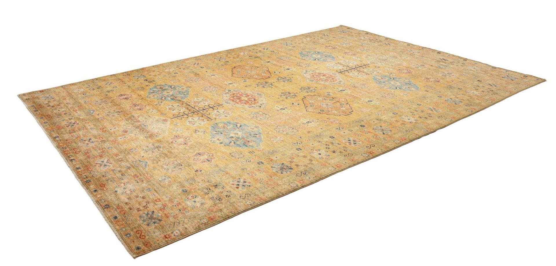 Kazak Orientteppich 254 x 356 cm, geometrisches Muster, handgeknüpft