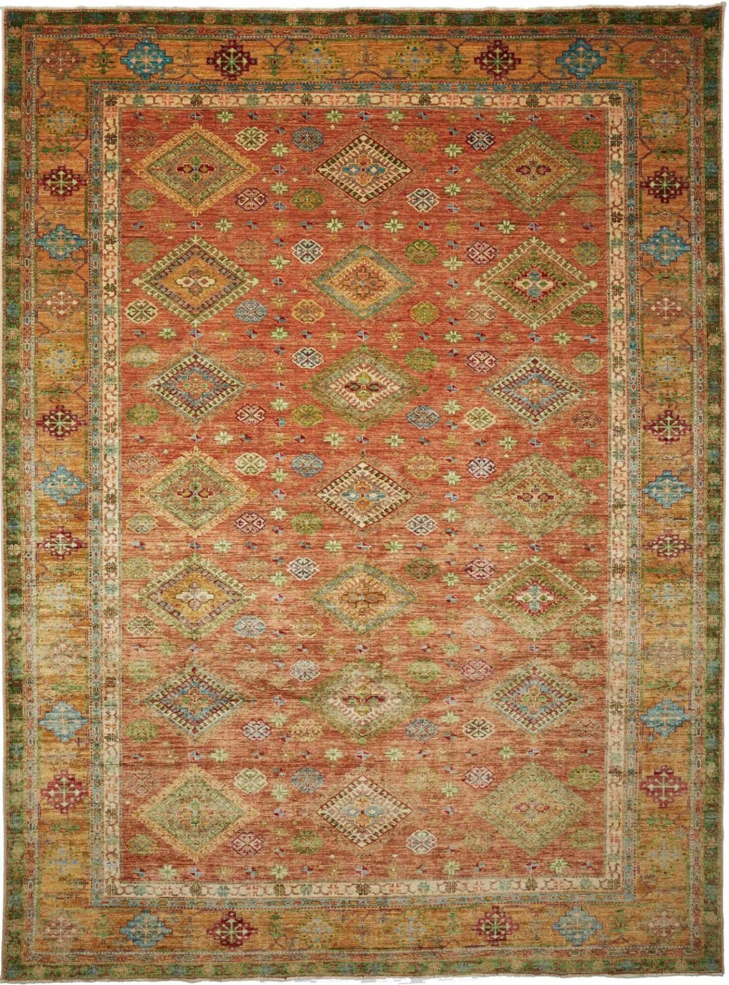 Kazak Teppich 265 x 356cm, geometrische Muster, handgeknüpft