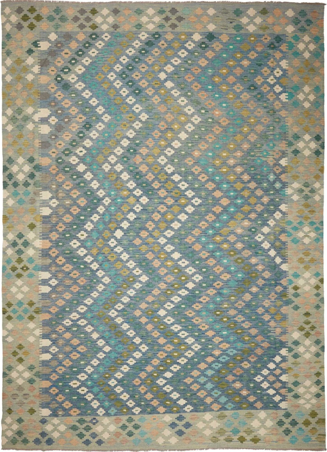 Kelim Teppich 251 x 340 cm, handgewebt, rustikales Design
